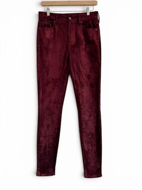 Fidelity Luna Vamp Burgundy Velvet Skinny Jeans Size 26 High Rise Stretch